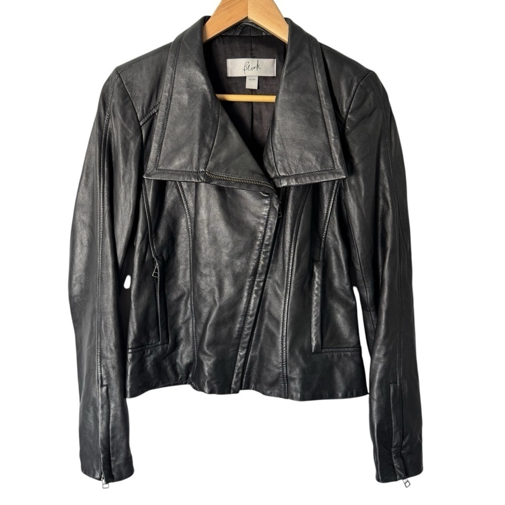 Blink Leather Moto Jacket Womens XS Black Fitted SOFT Biker Quality Coat EUC